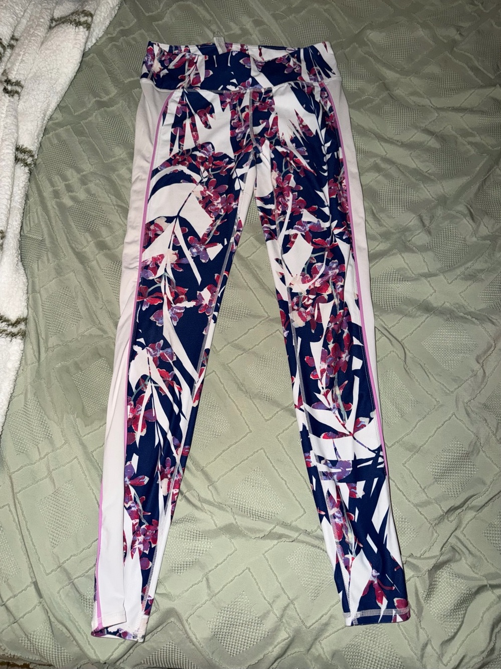Fabletics Navy, White & Pink Floral Performance Leggings